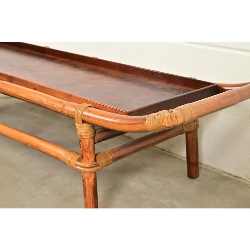 John Wisner for Ficks Reed Mid-Century Hollywood Regency Pagoda Coffee Table, 1950s - Image 8