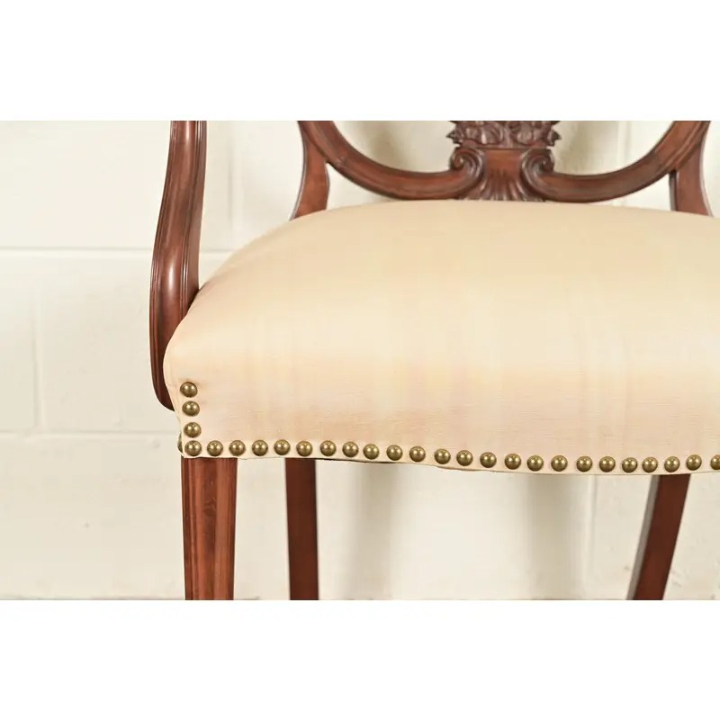 Romweber Antique French Regency Louis XVI Carved Mahogany Armchairs or Dining Chairs, Pair - Image 8