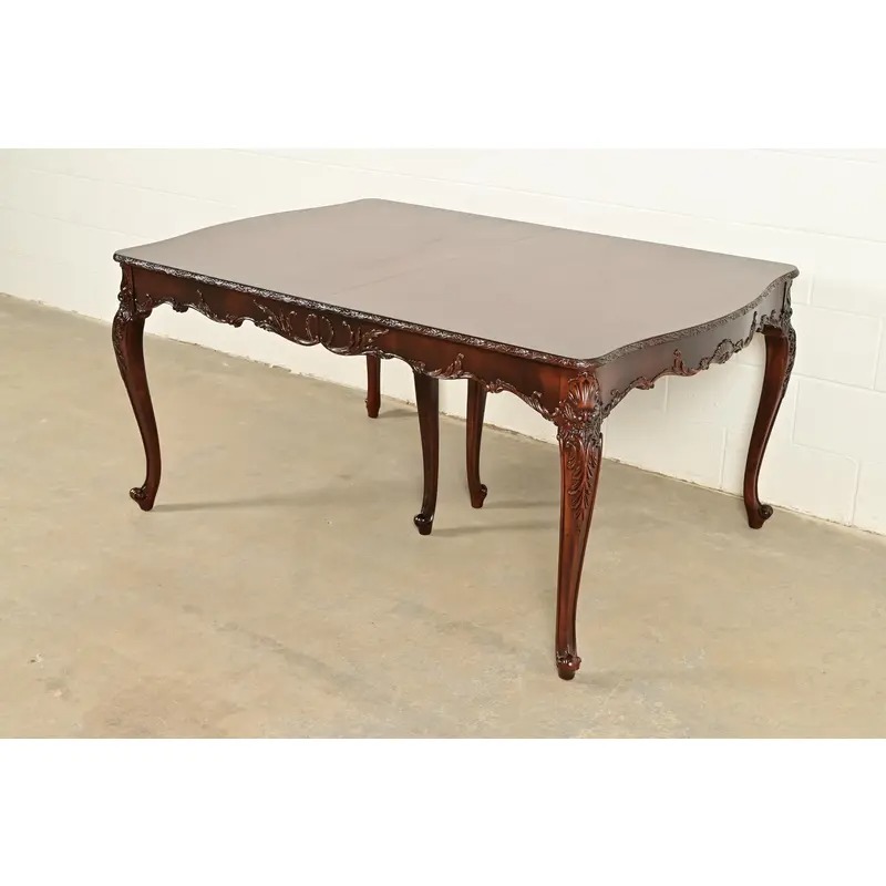 Romweber French Provincial Louis XV Mahogany Extension Dining Table, Newly Refinished - Image 8