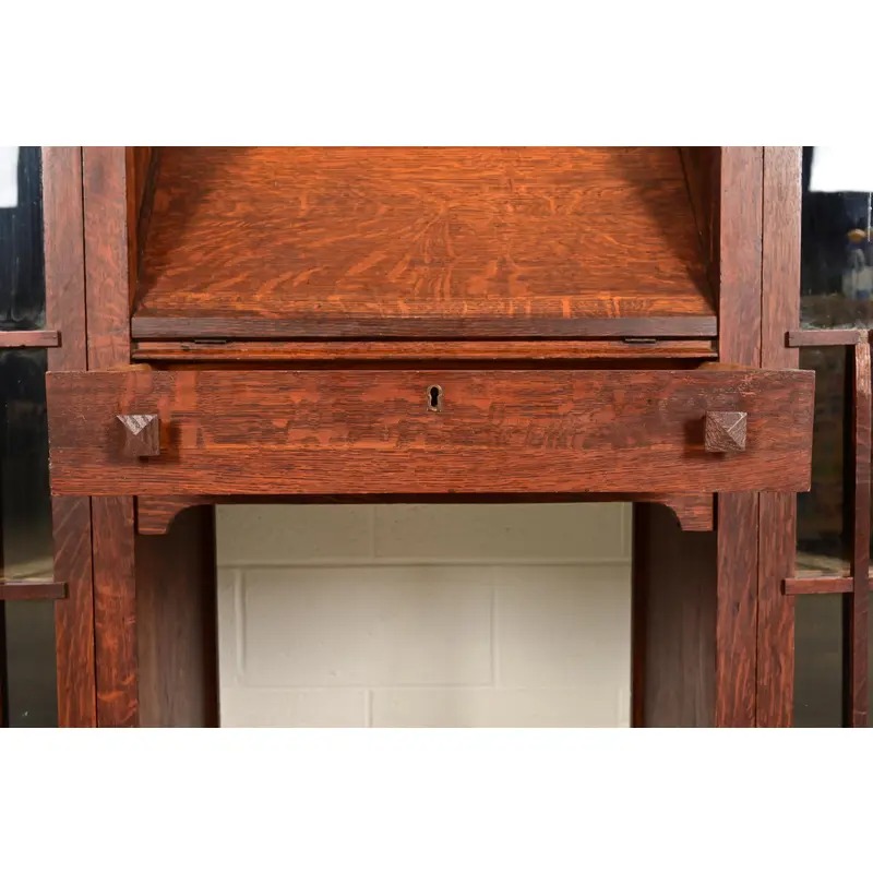 Stickley Brothers Style Antique Mission Oak Arts & Crafts Double Bookcase With Drop Front Secretary Desk, Circa 1910 - Image 8