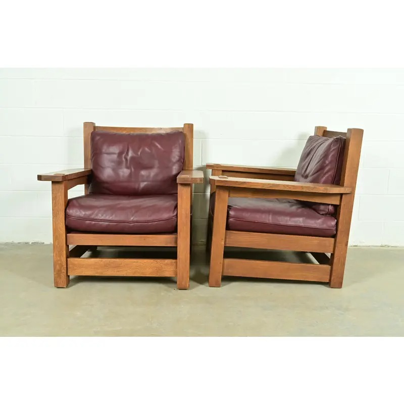 Stickley Mission Oak Arts & Crafts Eastwood Lounge Chairs, Pair - Image 8