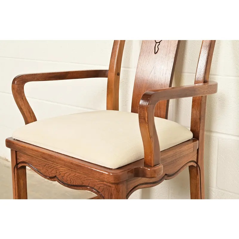 Thomasville Mid-Century Hollywood Regency Chinoiserie Carved Walnut Armchairs, Pair - Image 8