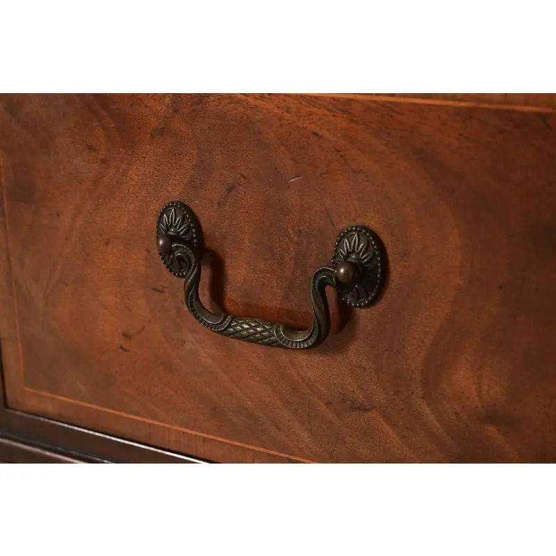 Baker Furniture Georgian Carved Mahogany Breakfront Bookcase Cabinet With Secretary Desk - Image 9