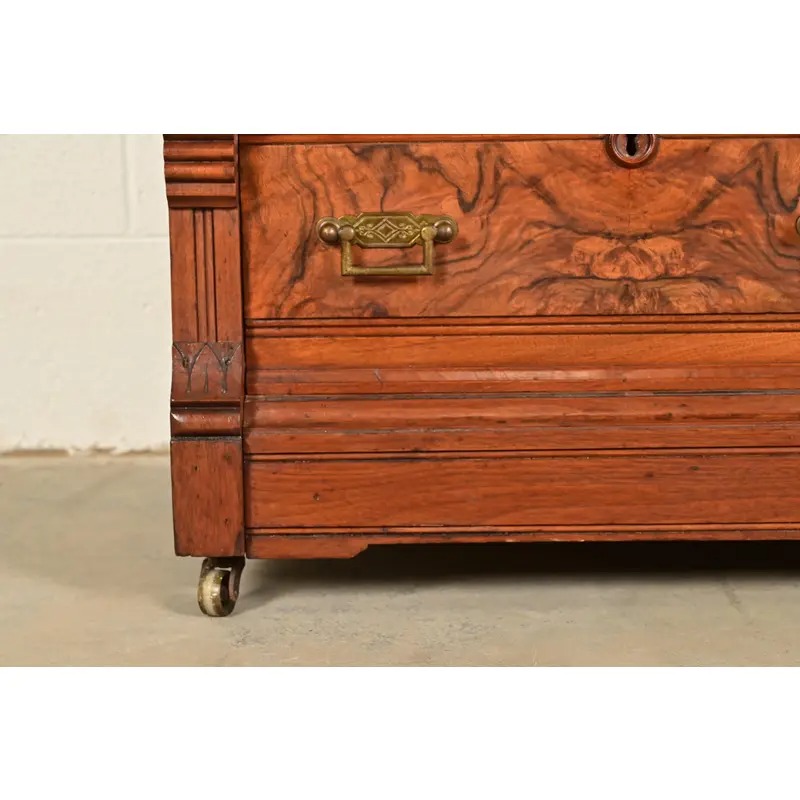 Herter Brothers Style Antique Eastlake Victorian Carved Burled Walnut Bookcase, Circa 1880s - Image 9