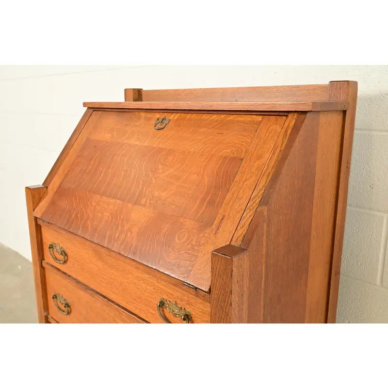 Lifetime Furniture Antique Mission Oak Arts & Crafts Drop Front Secretary Desk, Circa 1910 - Image 9