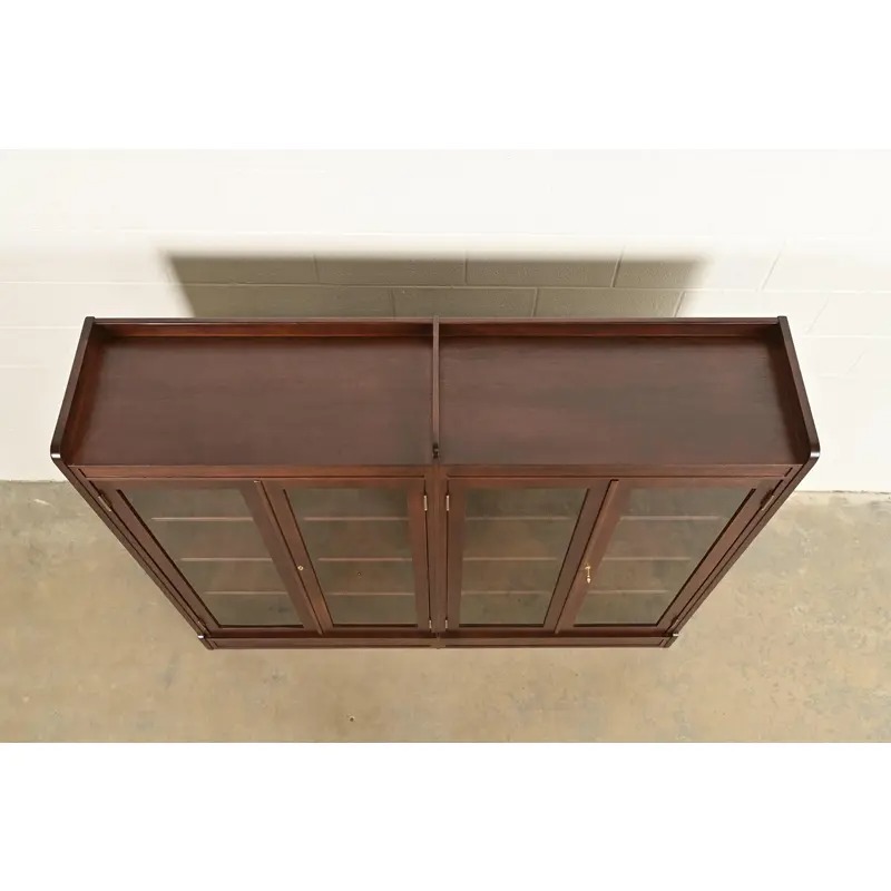 Limbert Style Antique Arts & Crafts Mahogany Double Bookcase Cabinet, Newly Refinished - Image 9