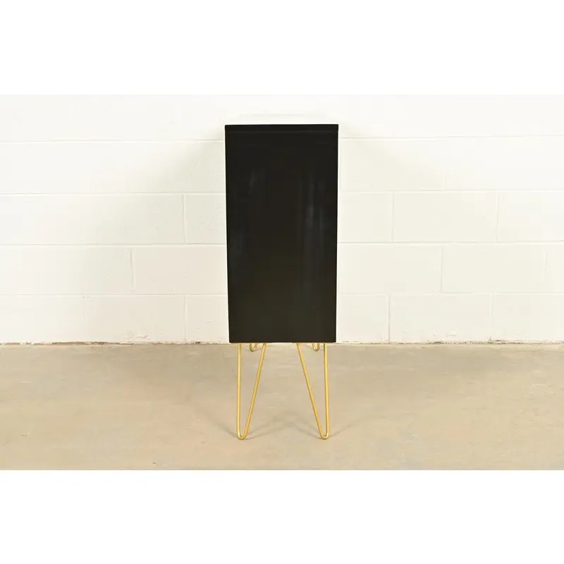 Paul McCobb Planner Group Black Lacquered Bookcase on Hairpin Legs, Newly Refinished - Image 9