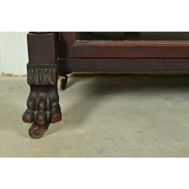 R. J. Horner Style American Empire Carved Mahogany Triple Bookcase With Lion Paw Feet, Circa 1890s - Image 9