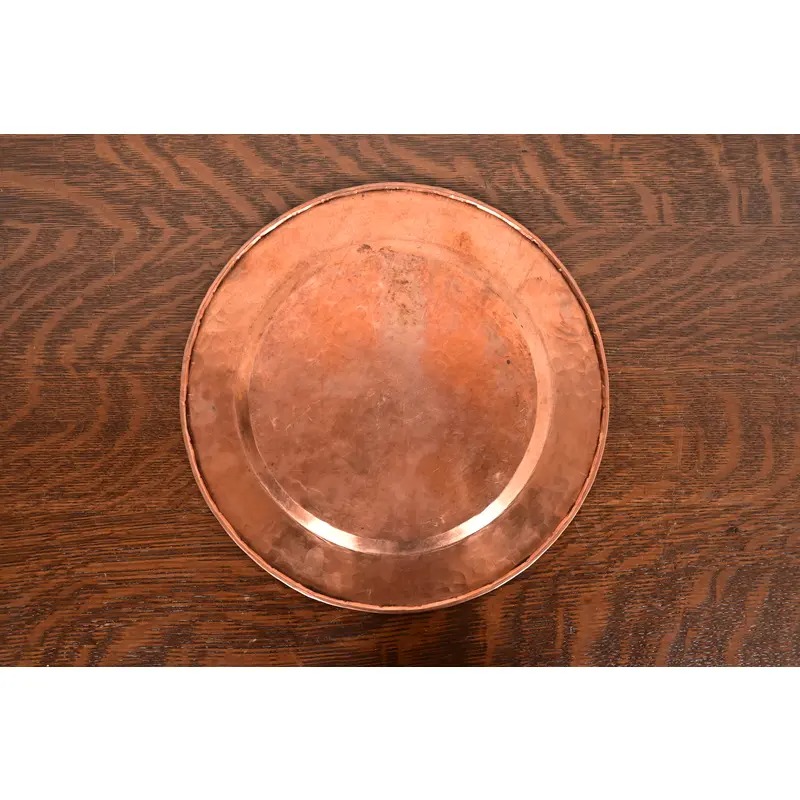 Roycroft Style Arts & Crafts Hammered Copper Charger Plate or Tray - Image 9