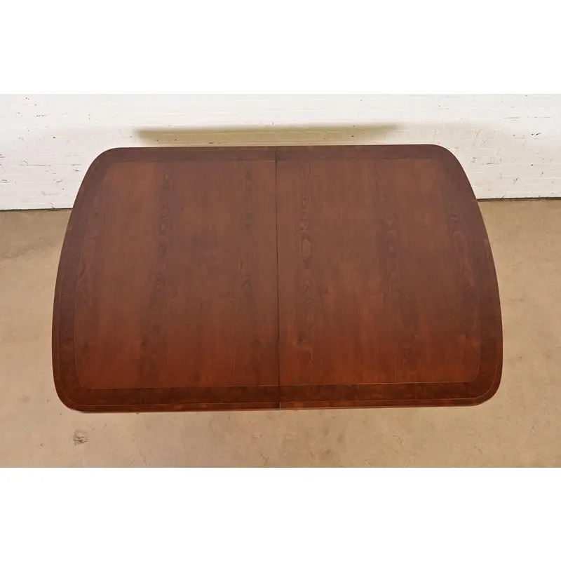 Smith & Watson Georgian Banded Cherry and Burl Wood Double Pedestal Extension Dining Table, Newly Refinished - Image 9