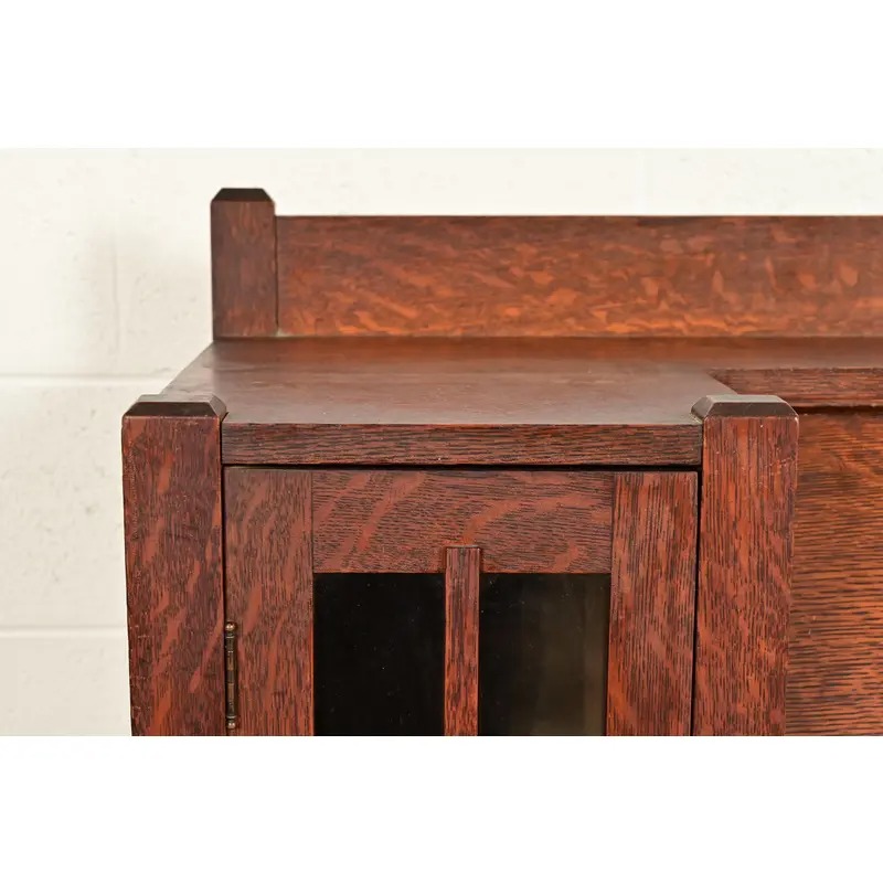 Stickley Brothers Style Antique Mission Oak Arts & Crafts Double Bookcase With Drop Front Secretary Desk, Circa 1910 - Image 9