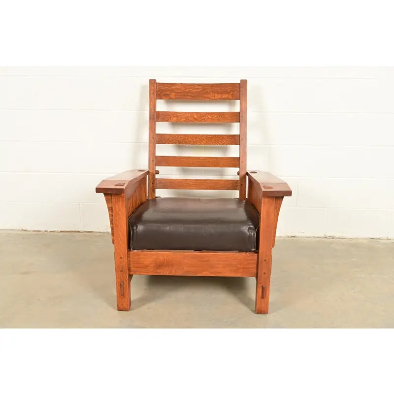 Stickley Mission Oak Arts & Crafts Spindle Reclining Morris Lounge Chair - Image 9