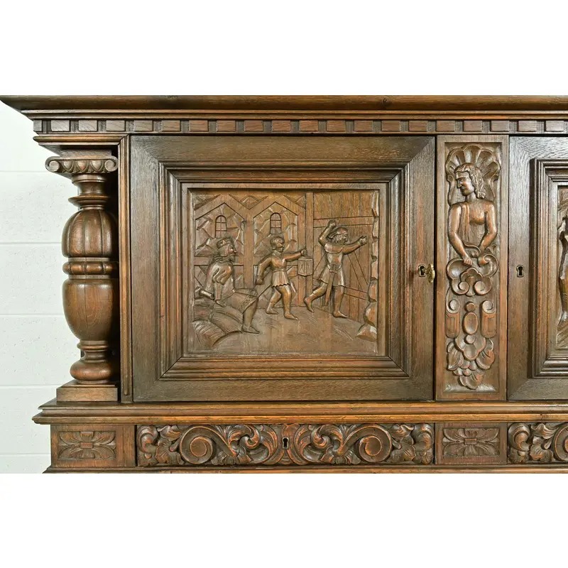 Antique Danish Renaissance Revival Carved Oak Bar Cabinet, Circa 1890s - Image 10