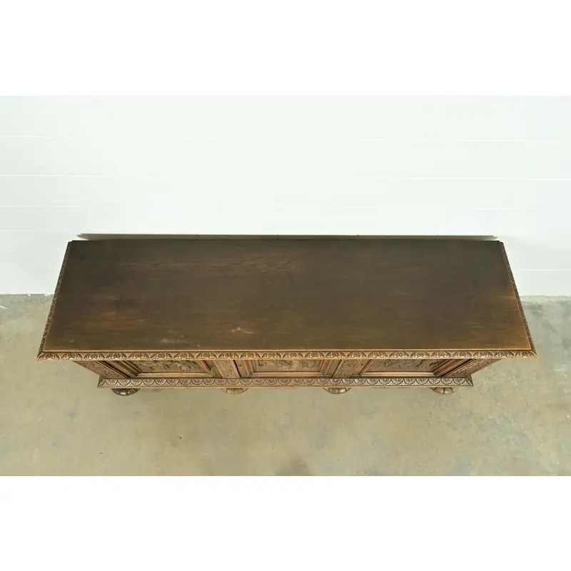 Antique Danish Renaissance Revival Carved Oak Sideboard or Bar Cabinet, Circa 1890s - Image 10
