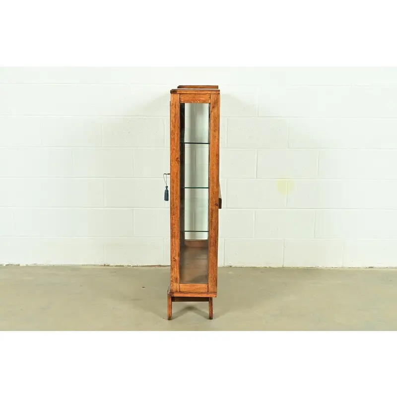 Antique English Art Deco Carved Oak Bookcase or Display Cabinet, Circa 1920s - Image 10