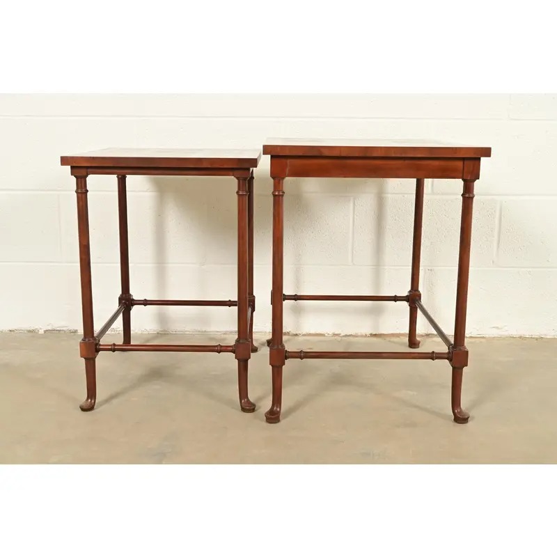 Baker Furniture English Regency Walnut and Burl Wood Parquet Top Nesting Tables, Pair - Image 10