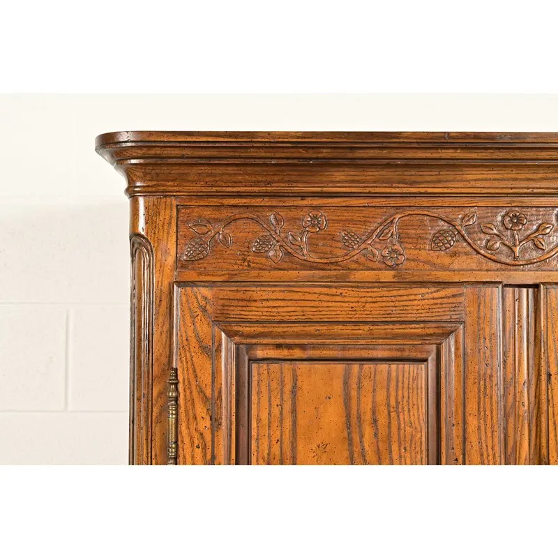 Baker Furniture French Provincial Louis XV Carved Oak Armoire Dresser or Linen Press, Circa 1960s - Image 10