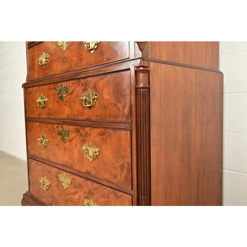 Baker Furniture Historic Charleston Chippendale Carved Mahogany and Burl Wood Eleven-Drawer Highboy Dresser - Image 10