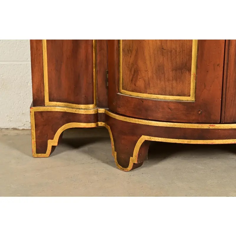 Baker Furniture Italian Provincial Carved Cherry Wood, Parcel Gilt, and Marble Top Demilune Sideboard or Bar Cabinet - Image 10