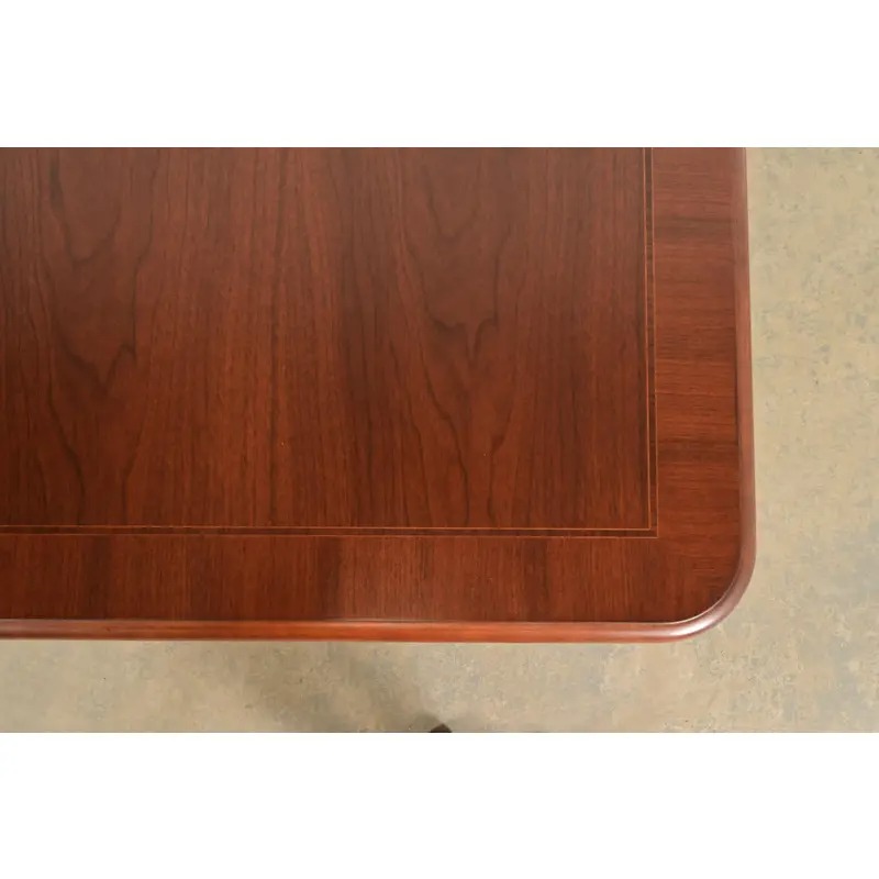 Baker Furniture Queen Anne Carved Cherry and Burl Wood Extension Dining Table, Newly Refinished - Image 9