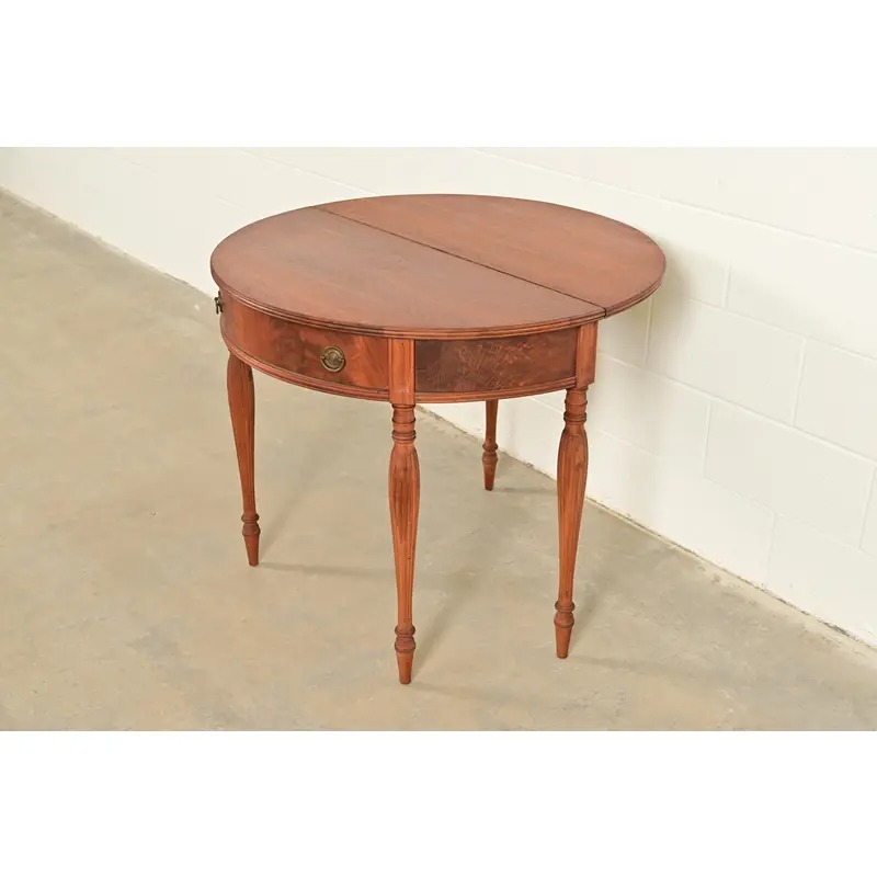 Baker Furniture Style Antique Federal Flame Mahogany Flip Top Demilune Console Game Table, Circa 1920s - Image 10