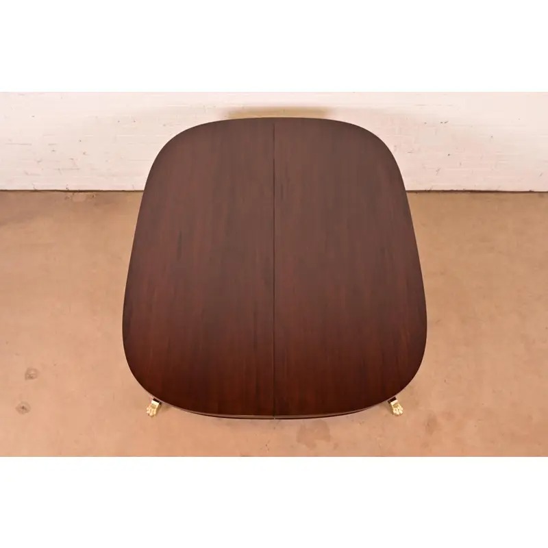 Baker Furniture Style Georgian Mahogany Double Pedestal Extension Dining Table, Newly Refinished - Image 10