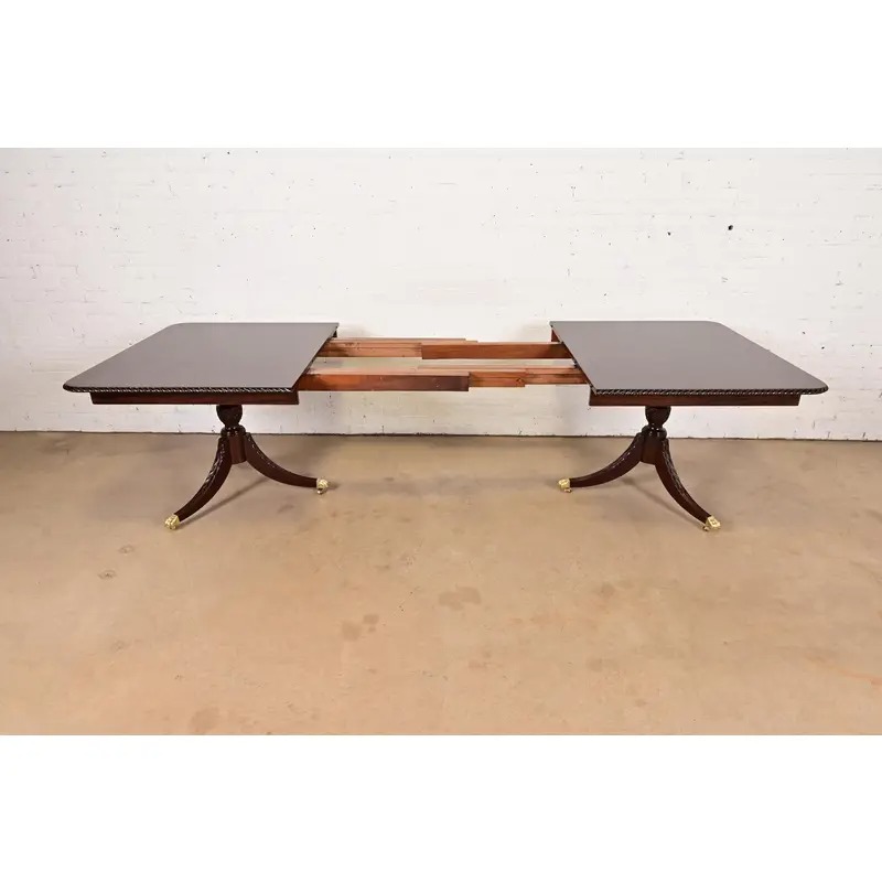 Baker Furniture Style Georgian Mahogany Double Pedestal Extension Dining Table, Newly Refinished - Image 10