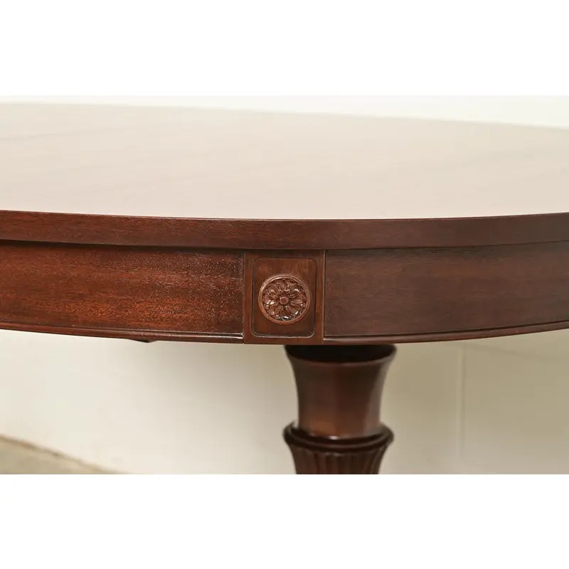 Baker Furniture Style Regency Mahogany Double Pedestal Extension Dining Table, Newly Refinished - Image 10