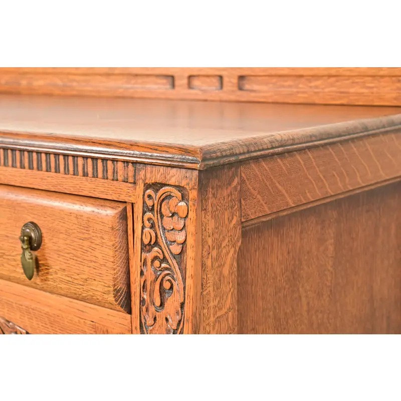 Berkey & Gay Style Antique English Jacobean Carved Oak Sideboard Buffet or Bar Cabinet, Circa 1920s - Image 10
