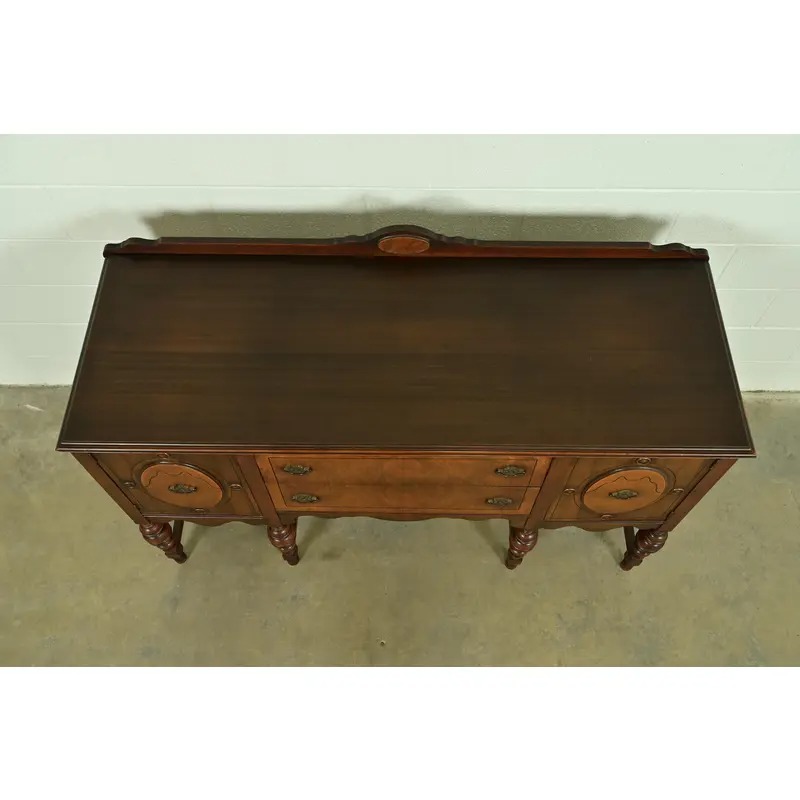Berkey & Gay Style Antique English Jacobean Carved Walnut and Burl Wood Sideboard, Circa 1920s - Image 10