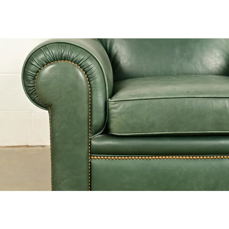 Century Furniture Art Deco Studded Leather Lounge Chair With Ottoman - Image 10