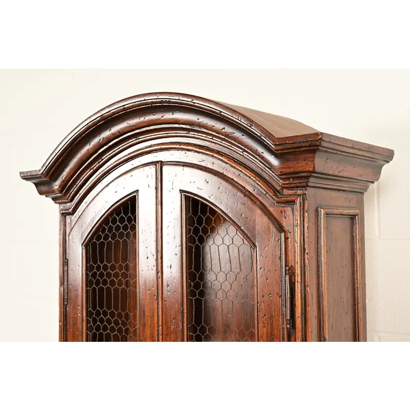 Guido Zichele Style Italian Provincial Carved Walnut Drop Front Secretary Desk With Lighted Bookcase Hutch, Circa 1970s - Image 10