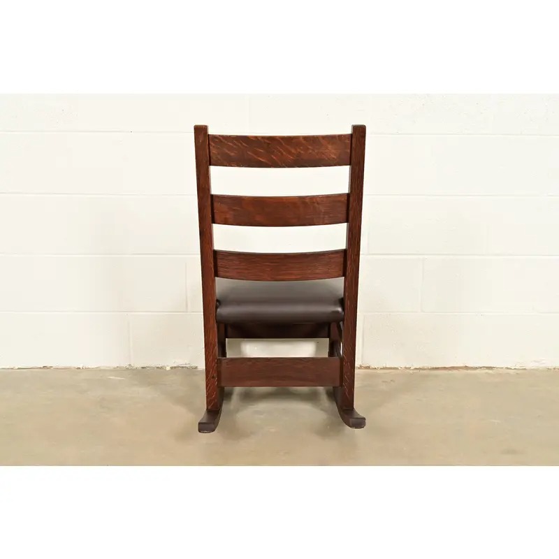 Gustav Stickley Antique Mission Oak Arts & Crafts Ladder Back Rocking Chair, Circa 1910 - Image 10