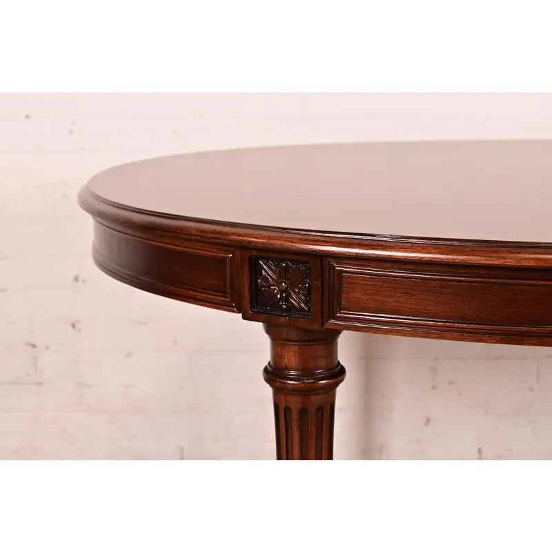 Karges French Regency Louis XVI Carved Walnut Extension Dining Table With Parquet Top, Newly Refinished - Image 10