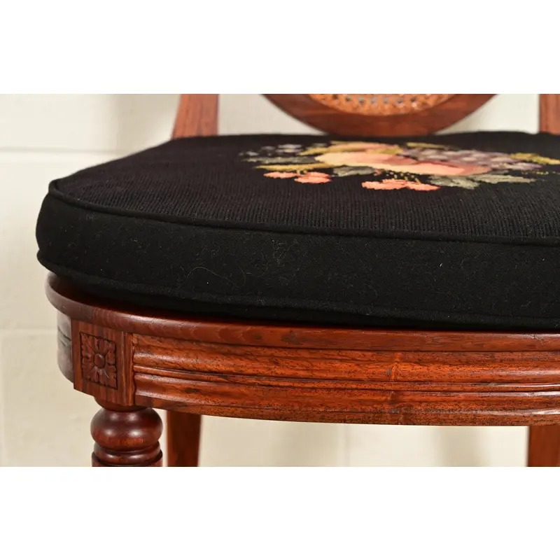 Karges Style French Regency Louis XVI Carved Solid Teak and Cane Back Side Chairs or Dining Chairs, Pair - Image 10