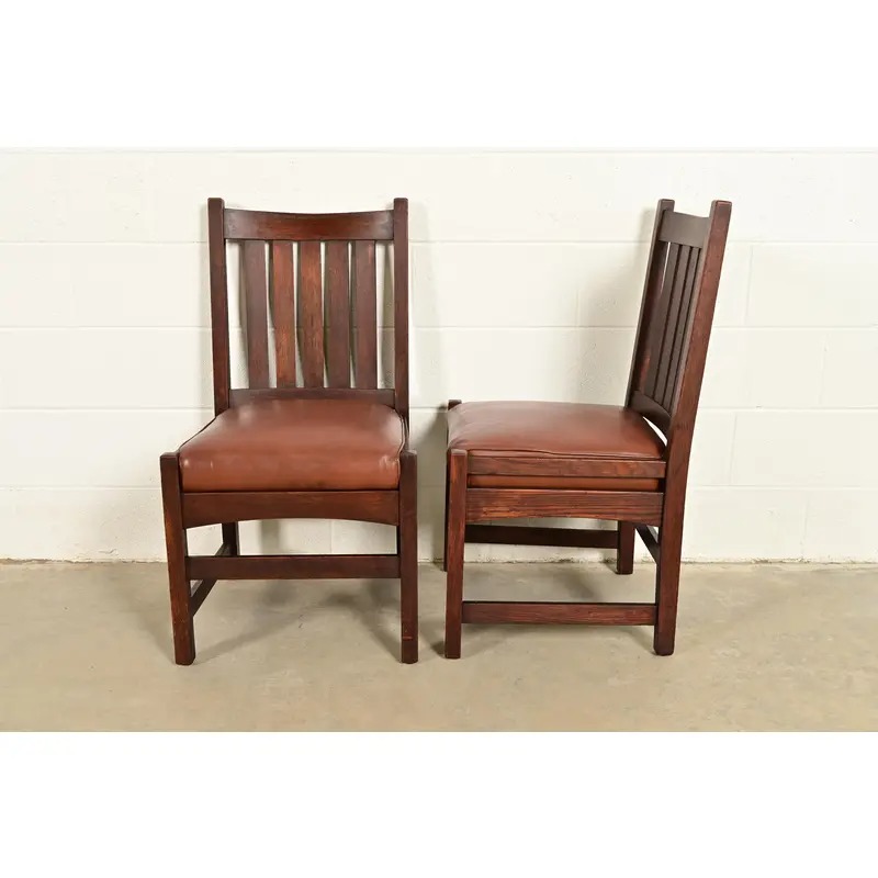 L. & J. G. Stickley Antique Mission Oak Arts & Crafts Side Chairs or Dining Chairs, Pair - Image 10