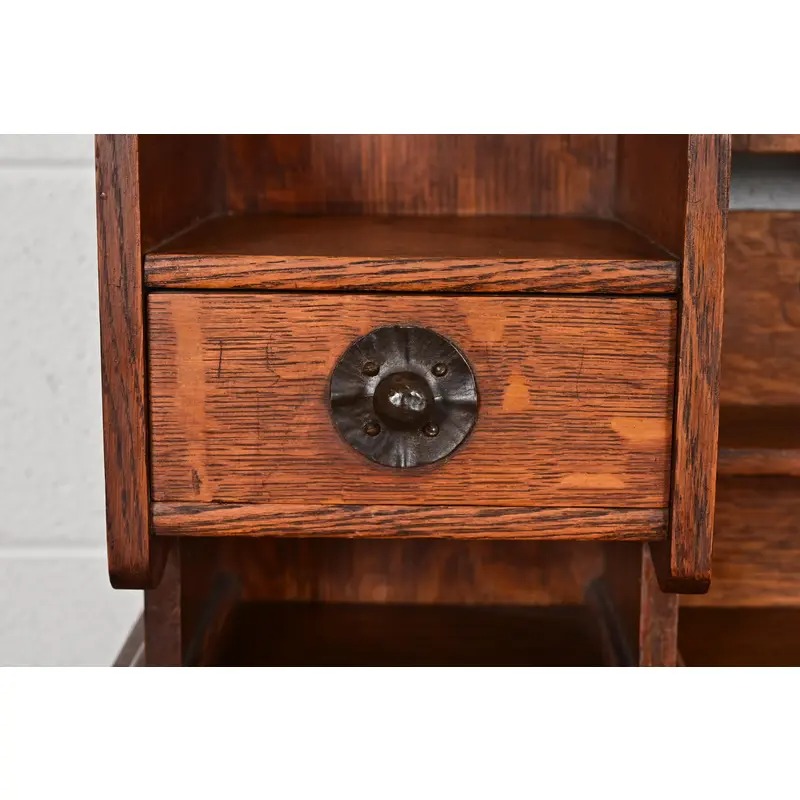 Liberty & Co. Antique English Mission Oak Arts & Crafts Vanity Dresser With Mirror, Circa 1900 - Image 10
