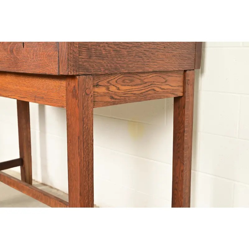 Limbert Style Antique Mission Oak Arts & Crafts Slant Front Architect's Desk, Circa 1910 - Image 10