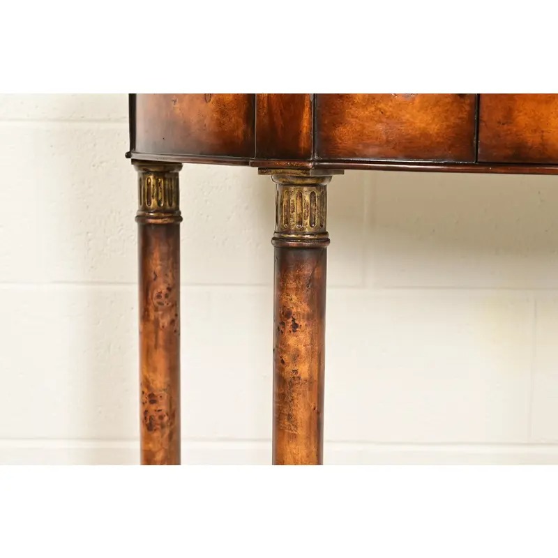 Maitland Smith Style French Empire Burl Wood and Gold Gilt Demilune Console Table - Image 10