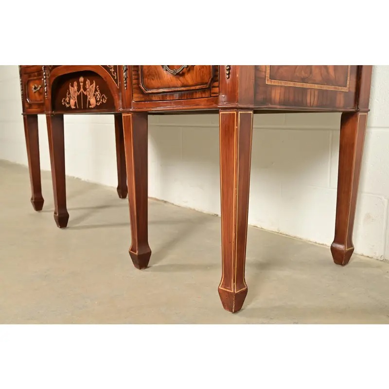 Maitland Smith Style French Regency Louis XVI Carved Mahogany and Burl Wood Sideboard Credenza - Image 10