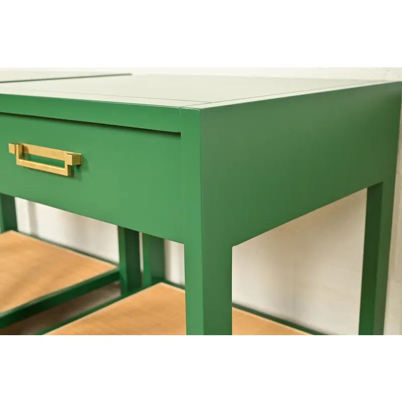 Michael Taylor for Baker Furniture Mid-Century Hollywood Regency Green Lacquer and Cane Campaign Nightstands, Newly Refinished - Image 10