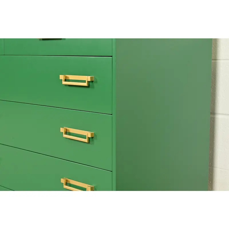 Michael Taylor for Baker Furniture Mid-Century Hollywood Regency Green Lacquered Campaign Dresser, Newly Refinished - Image 10