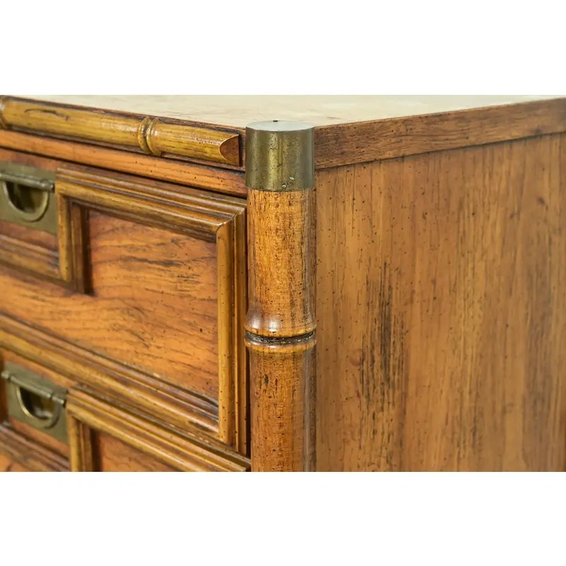 Mid-Century Hollywood Regency Campaign Carved Walnut Faux Bamboo Nightstand by Stanley, Circa 1960s - Image 10