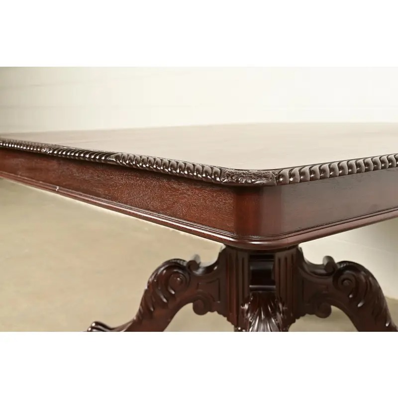 R. J. Horner Antique Victorian Carved Mahogany Split Pedestal Extension Dining Table With Lion Paw Feet, Newly Refinished - Image 10