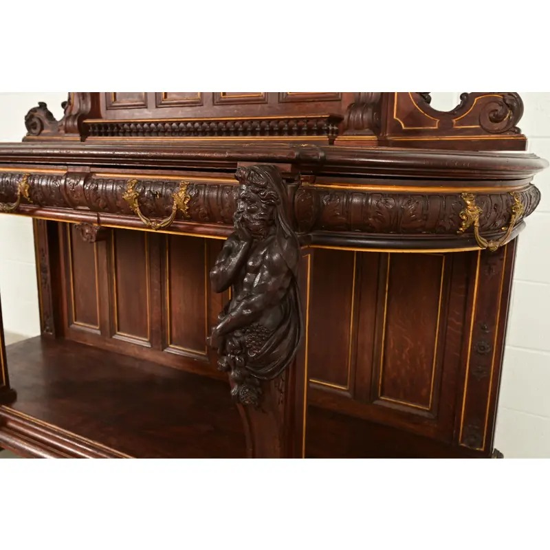 R. J. Horner Renaissance Revival Ornate Carved Oak Sideboard or Bar Cabinet, Circa 1880s - Image 10