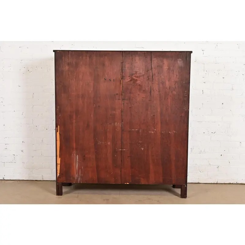 R. J. Horner Style Antique American Empire Carved Mahogany Leaded Glass Front Double Bookcase Cabinet, Circa 1890s - Image 10
