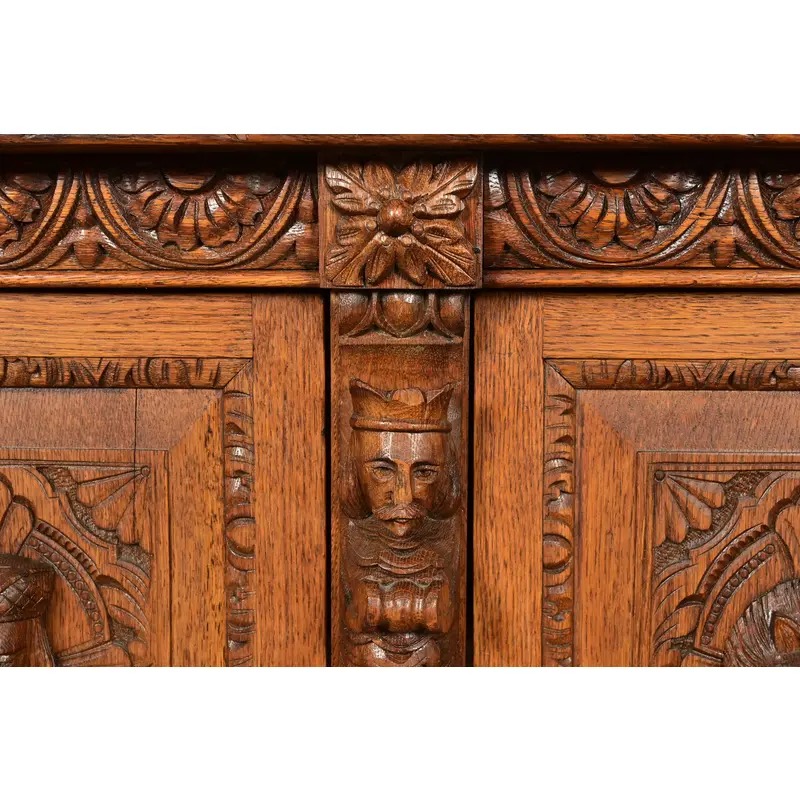 R. J. Horner Style Renaissance Revival Carved Oak Sideboard or Bar Cabinet, Circa 1890s - Image 10