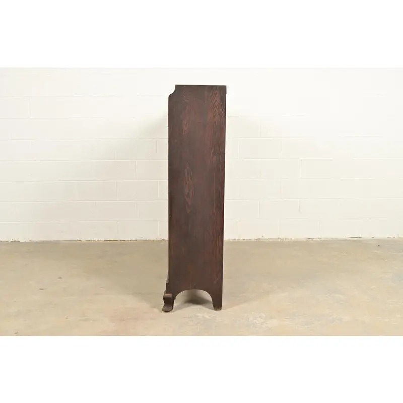 R. J. Horner Style Victorian Carved Oak Glass Front Triple Bookcase, Circa 1890s - Image 10