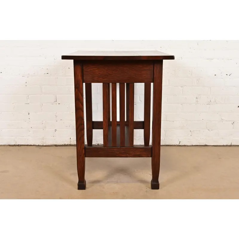 Stickley Brothers Style Antique Mission Oak Arts & Crafts Writing Desk or Library Table, Circa 1910 - Image 10
