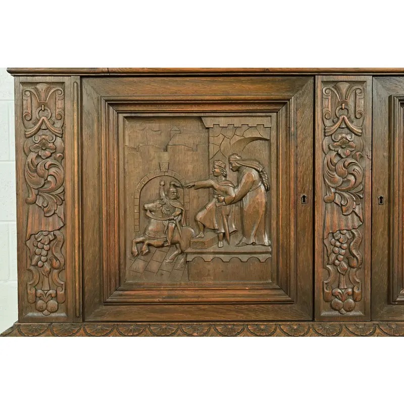 Antique Danish Renaissance Revival Carved Oak Bar Cabinet, Circa 1890s - Image 11